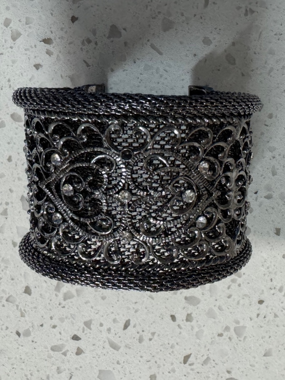 Silver Tone Filigree Cuff Bracelet